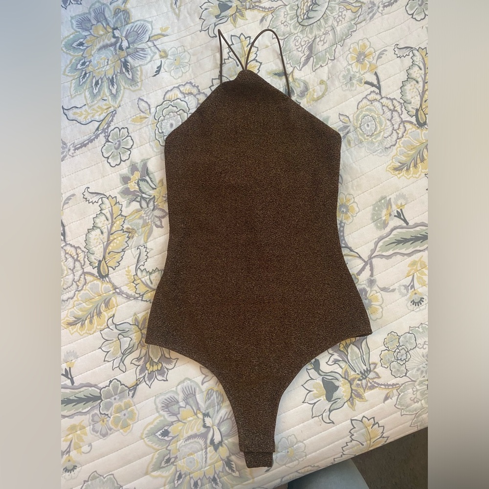NWT H&M Brown Metallic XS Halter body suit